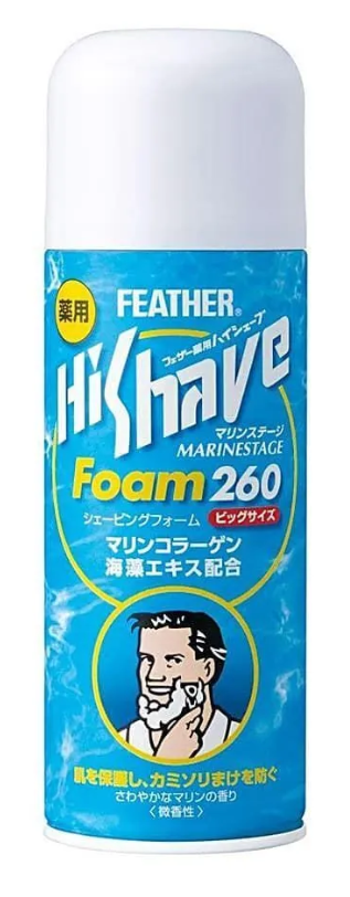 Feather Пена для бритья HiShave MarineStage с морским коллагеном и экстрактом водорослей, 260 г